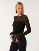 Forever New Women's Brooke Sheer Mix Knit Top in Black, Size Medium