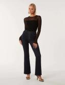 Forever New Women's Brooke Sheer Mix Knit Top in Black, Size Medium