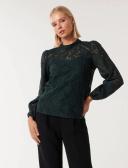 Forever New Women's Geri Floral Lace Blouse in Deep Emerald, Size 4