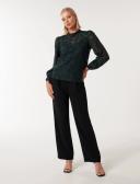 Forever New Women's Geri Floral Lace Blouse in Deep Emerald, Size 4