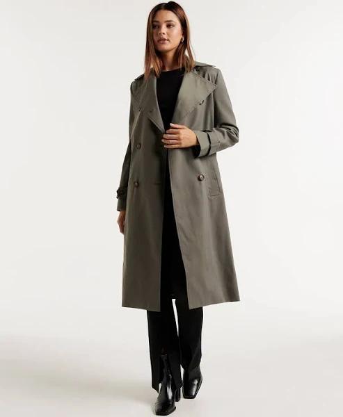 Forever New Women's Hamilton Mac Trench in Olive, Size 6