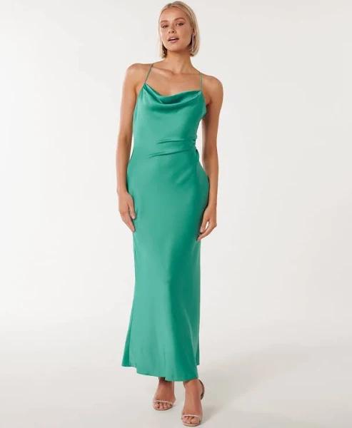 Forever New Women's Ruby Tie-Back Satin Maxi Dress in Barrier Reef, Size 16 | Polyester
