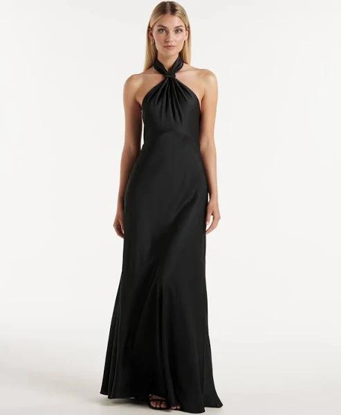 Forever New Women's Yvette Petite Tie-Neck Gown in Black, Size 8 | Polyester