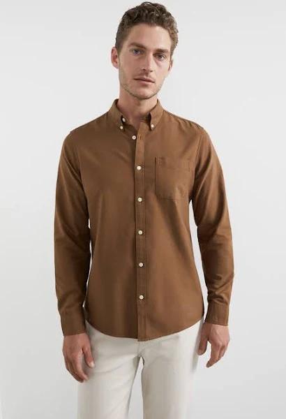 French Connection Oxford Slim Fit Shirt in Brown Chocolate M