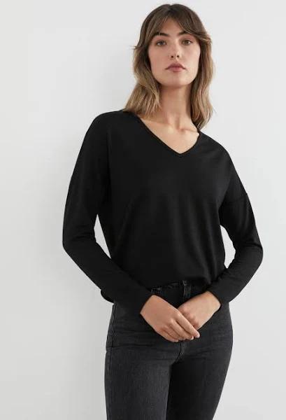 French Connection Soft V Neck Long Sleeve T Shirt Black M