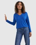 French Connection Soft V Neck Long Sleeve T Shirt in Blue Elec Blue M