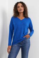 French Connection Soft V Neck Long Sleeve T Shirt in Blue Elec Blue S