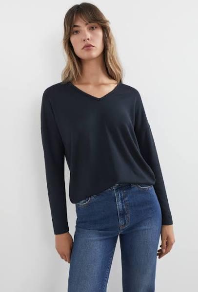 French Connection Soft V Neck Long Sleeve T Shirt Navy M