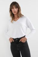 French Connection Soft V Neck Long Sleeve T Shirt White L