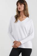 French Connection Soft V Neck Long Sleeve T Shirt White L