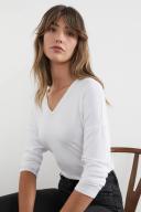 French Connection Soft V Neck Long Sleeve T Shirt White M