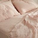French Flax Linen Fitted Sheet in Clay Gingham by I Love Linen - King x 50cm