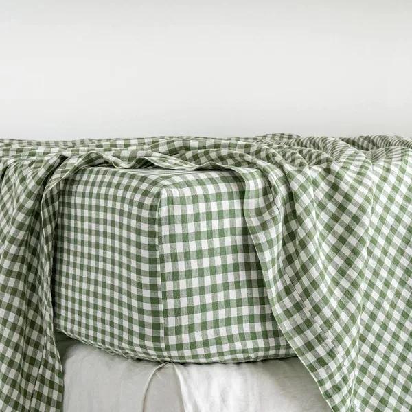 French Flax Linen Fitted Sheet in Ivy Gingham by I Love Linen - Queen x 30cm