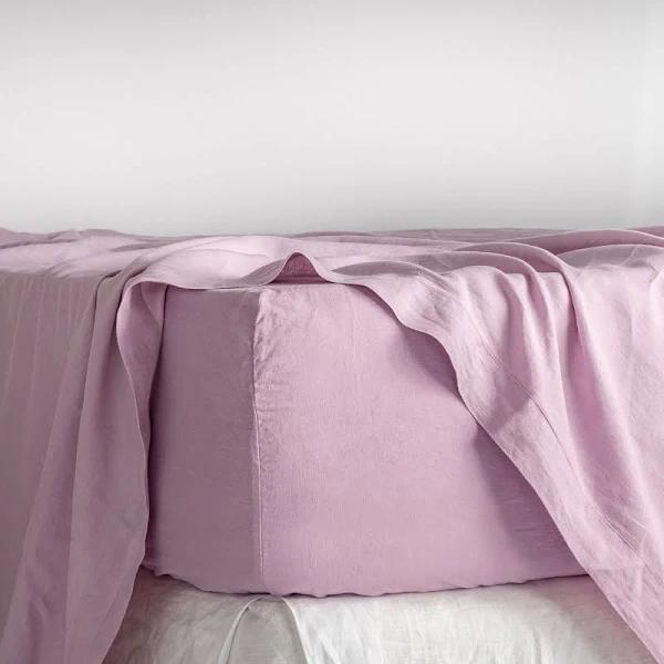 French Flax Linen Fitted Sheet in Lilac by I Love Linen - Queen x 30cm