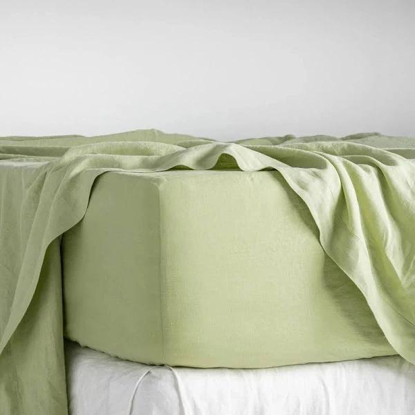 French Flax Linen Fitted Sheet in Matcha by I Love Linen - Double x One Size