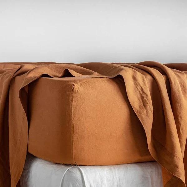 French Flax Linen Fitted Sheet in Ochre by I Love Linen - King Single x One Size