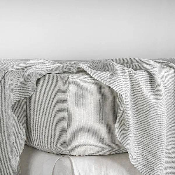 French Flax Linen Fitted Sheet in Pinstripe by I Love Linen - King x 30cm