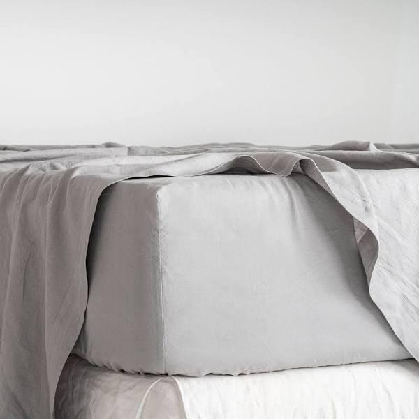 French Flax Linen Fitted Sheet in Soft Grey by I Love Linen - Double x One Size