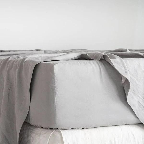 French Flax Linen Fitted Sheet in Soft Grey by I Love Linen - King x 50cm