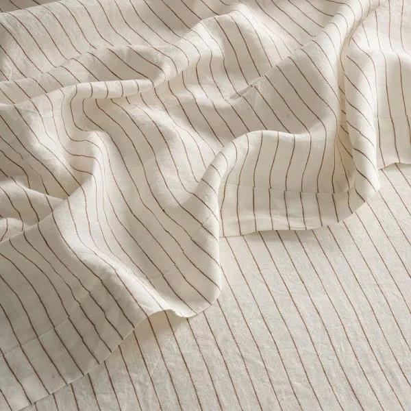 French Flax Linen Flat Sheet in Cocoa Stripe by I Love Linen - King Single