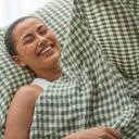 French Flax Linen Flat Sheet in Ivy Gingham by I Love Linen - King