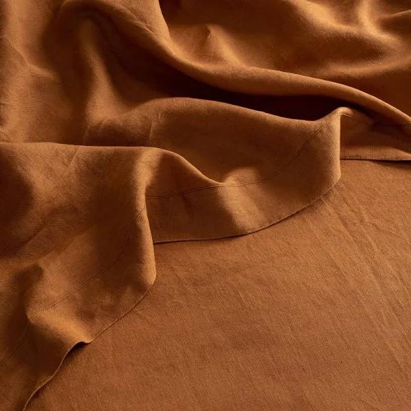 French Flax Linen Flat Sheet in Ochre by I Love Linen - Queen
