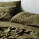 French Flax Linen Flat Sheet in Olive by I Love Linen - Double