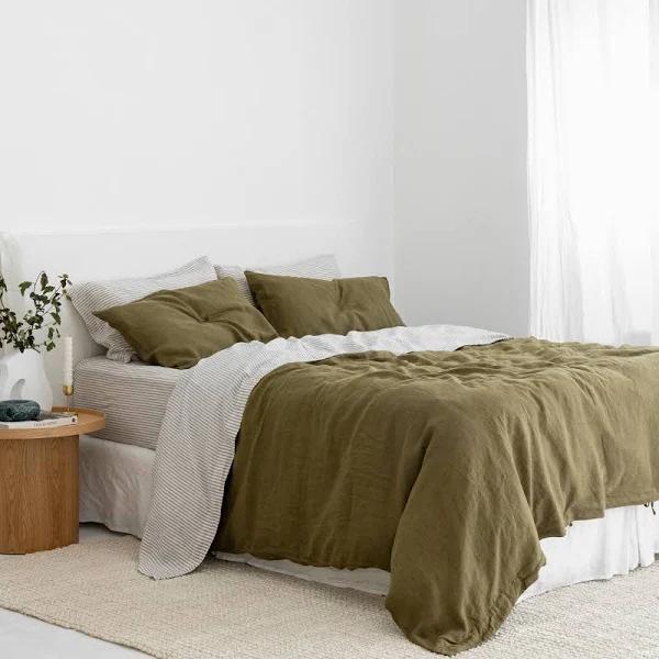 French Flax Linen Quilt Cover in Olive by I Love Linen - Double