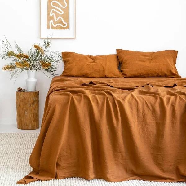French Flax Linen Sheet Set in Ochre by I Love Linen - King x 50cm