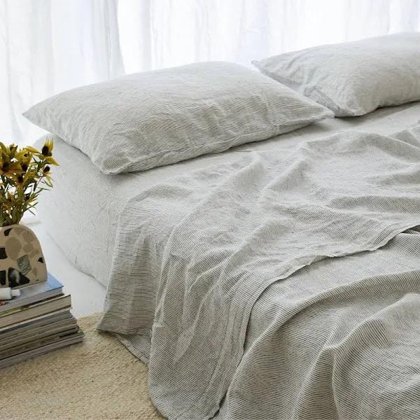 French Flax Linen Sheet Set in Pinstripe by I Love Linen - Queen x 30cm