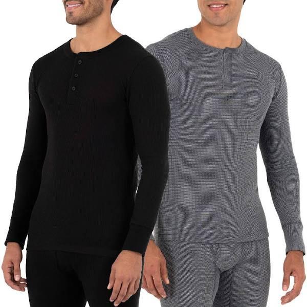 Fruit of The Loom Men's Recycled Waffle Thermal Underwear Henley Top (1 and 2 Packs)