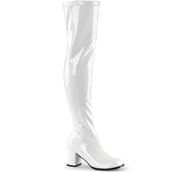 Funtasma GOGO-300WC Wide Calf White Stretch Patent Size 10