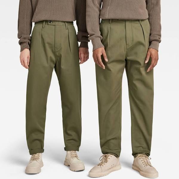 G-Star Raw Unisex Pleated Relaxed Chino Green Unisex Size 28-30