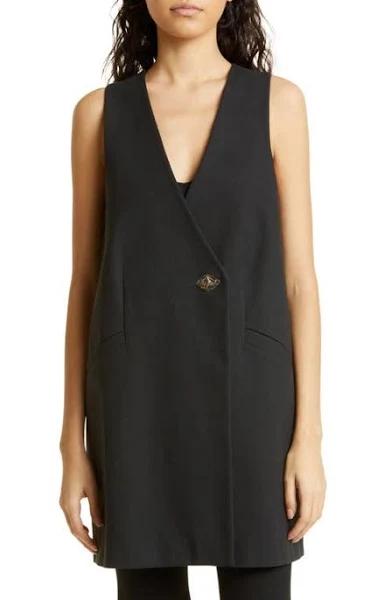 GANNI Sleeveless Cotton Suiting Vest in Black | Women's Size 4