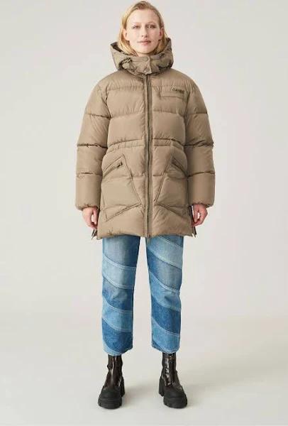 GANNI Tech Puffer Oversized Midi Jacket - Fossil