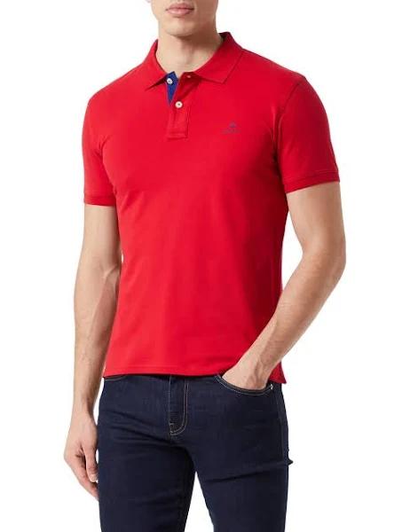 Gant Contrast Collar Pique Rugger Men's Polo Shirt - Bright Red