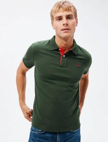Gant Contrast Collar Pique Rugger Men's Polo Shirt - Storm Green