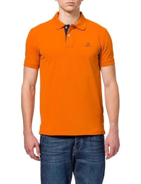 Gant Contrast Collar Pique Short Sleeve Rugger Orange Orange XXL