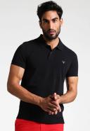 Gant Solid Fitted Pique Short Sleeve Rugger in Black XXXXL