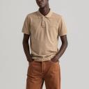 Gant Solid Pique Rugger Polo in Khaki Melange Brown M