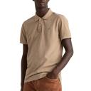 Gant Solid Pique Rugger Polo in Khaki Melange Brown XL