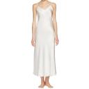 GINIA Silk Long V Neck Nightie - Creme