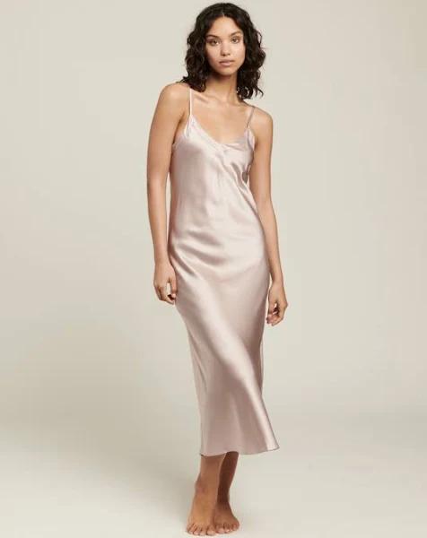 GINIA Silk V Neck Nightdress 14 / Shadow Grey