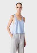 Giorgio Armani - Silk Twill Top Armani Sustainability Values, 100% Silk, Azure, Size: 40