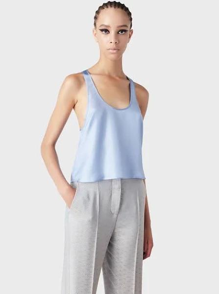 Giorgio Armani - Silk Twill Top Armani Sustainability Values, 100% Silk, Azure, Size: 40