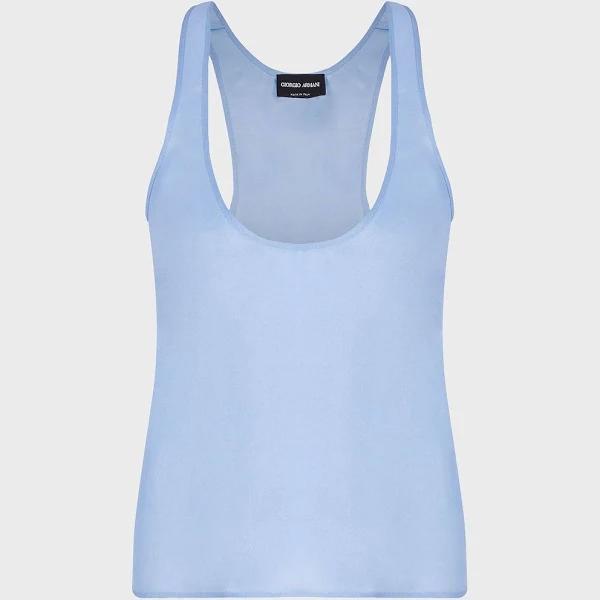 Giorgio Armani - Silk Twill Top Armani Sustainability Values, 100% Silk, Azure, Size: 42