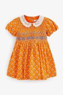 Girls Next Lace Collar Shirred Cotton Dress (3mths-8yrs) - Orange