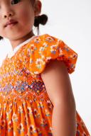 Girls Next Lace Collar Shirred Cotton Dress (3mths-8yrs) - Orange