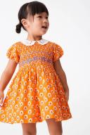 Girls Next Lace Collar Shirred Cotton Dress (3mths-8yrs) - Orange