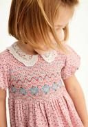 Girls Next Printed Lace Collar Shirred Cotton Dress (3mths-8yrs) - Pink